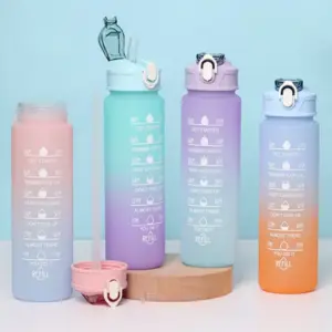 Sports Water Bottle with Time-Tracking Straw Leak Proof Locking Flip Cover for Easy Carry Ideal for Outdoor Adventures